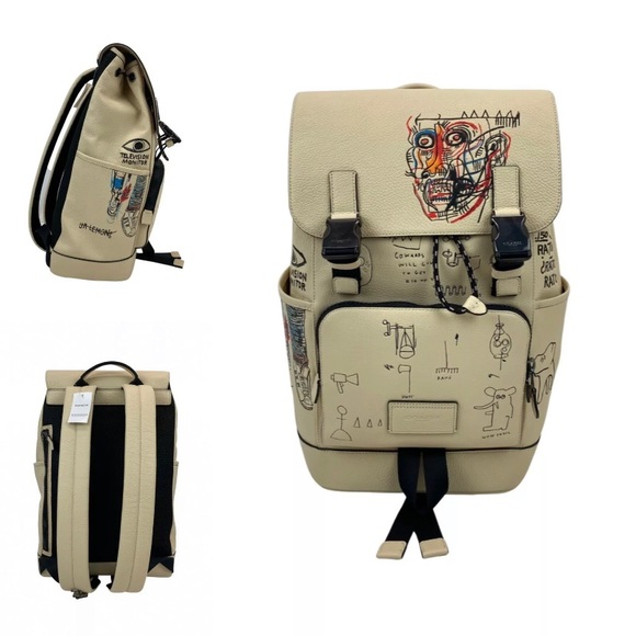 Coach X Jean-Michel Basquiat MEN'S Track Backpack Leather Ivory Multi NWT - Picture 1 of 9